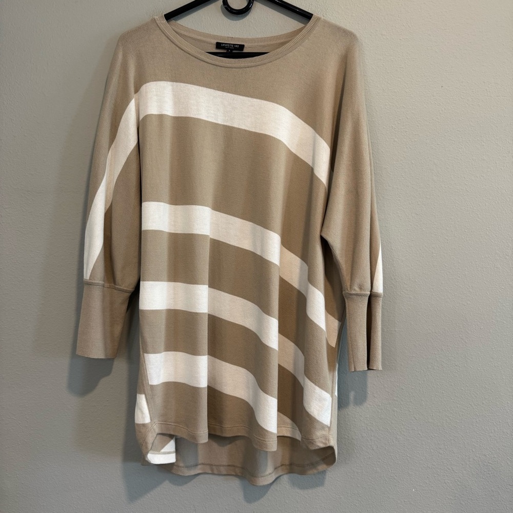 Lafayette 148 New York Striped Pullover Top Dolman Sleeve L